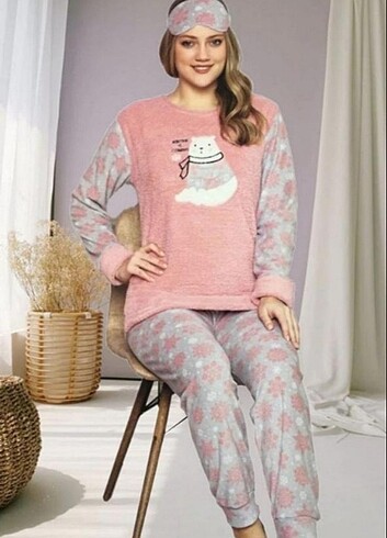 Kadın Polar Peluş Kışlık Pijama Takımı