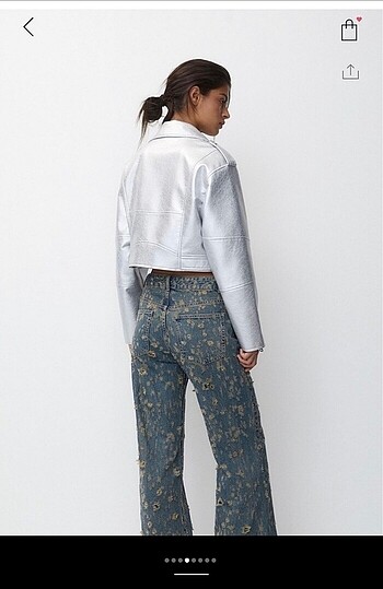 Pull and Bear Pull&bear gümüş biker çeket