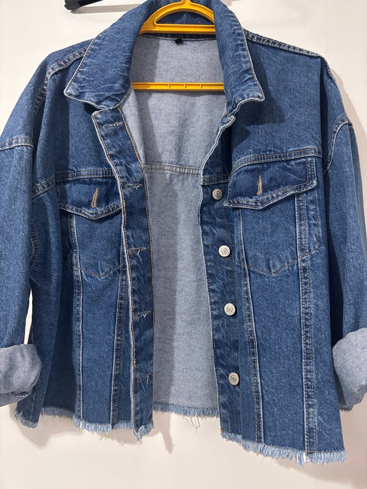 Düğmeli Mavi Kadın Denim Ceket - Görsel 2