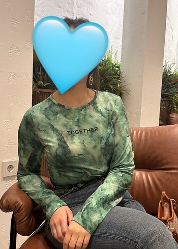 Yeşil Batik Desenli Uzun Kollu Denim Bluz - Görsel 2