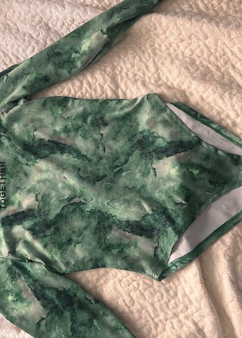 Yeşil Batik Desenli Uzun Kollu Denim Bluz - Görsel 5