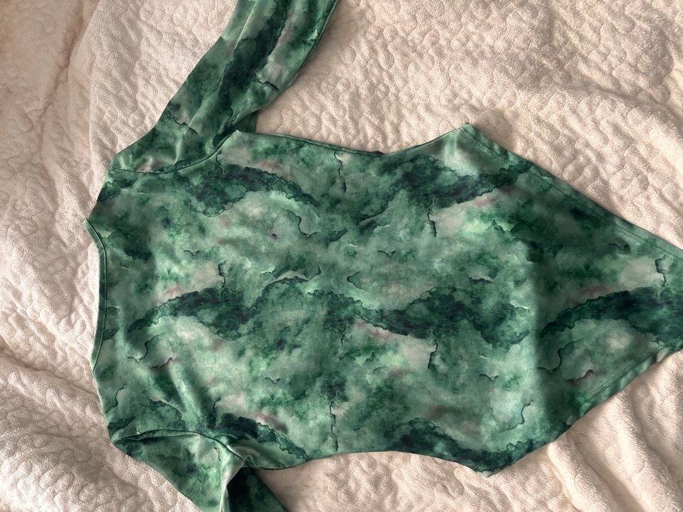 Yeşil Batik Desenli Uzun Kollu Denim Bluz - Görsel 3