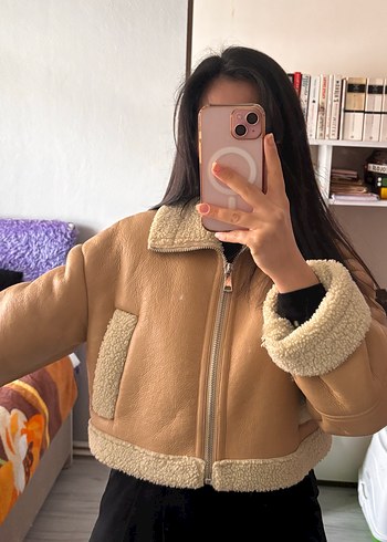 Kürklü Bej Süet Kadın Kışlık Mont - Görsel 2