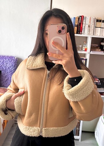 Kürklü Bej Süet Kadın Kışlık Mont - Görsel 3