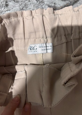 Bej Kemerli Kadın Kumaş Pantolon - Görsel 3