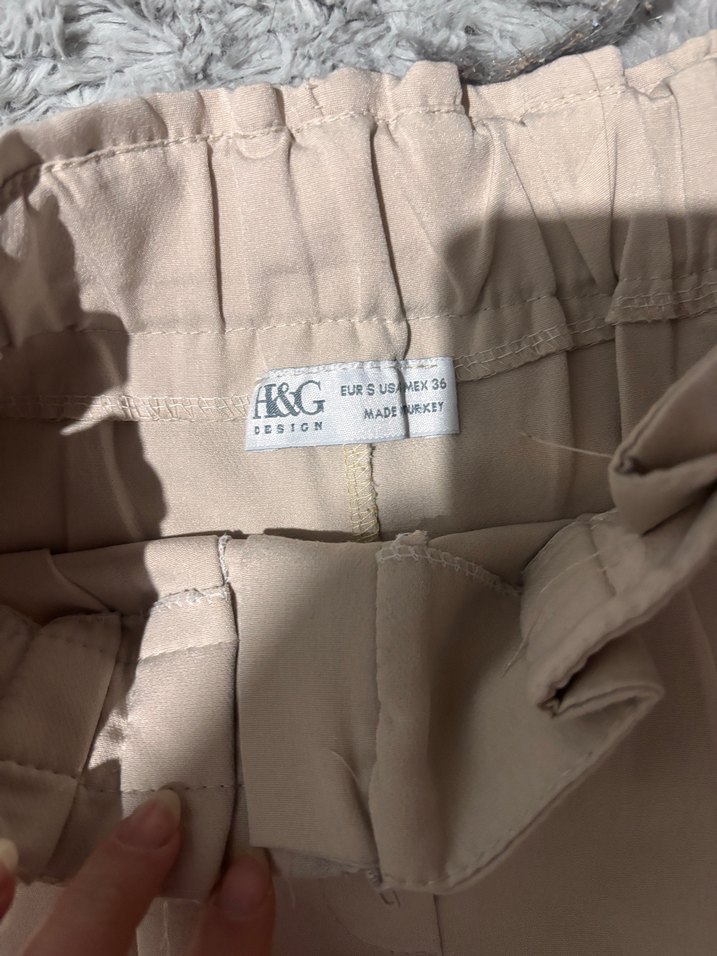 Bej Kemerli Kadın Kumaş Pantolon - Görsel 3