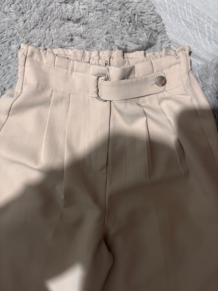 Bej Kemerli Kadın Kumaş Pantolon - Görsel 4