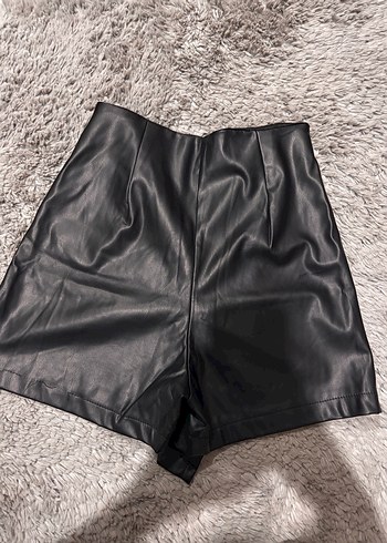 Siyah Kürklü Deri Mini Etek - Görsel 5