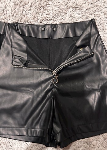 Siyah Kürklü Deri Mini Etek - Görsel 4