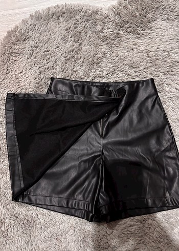 Siyah Kürklü Deri Mini Etek - Görsel 2