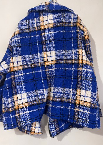 Düğmeli Mavi Ekose Midi Kadın Ceket - Görsel 2