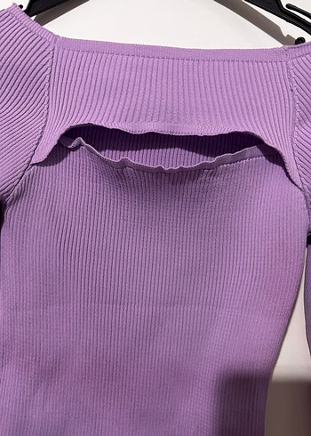 Mor Uzun Kollu Fitilli Kadın Kazak - Görsel 3