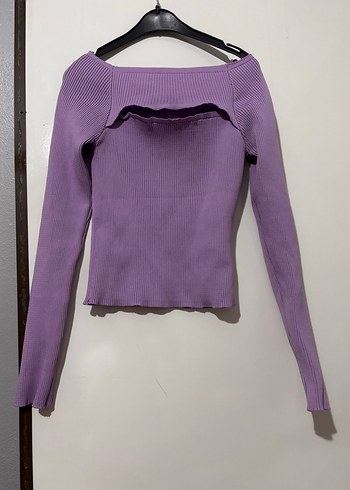 Mor Uzun Kollu Fitilli Kadın Kazak - Görsel 2