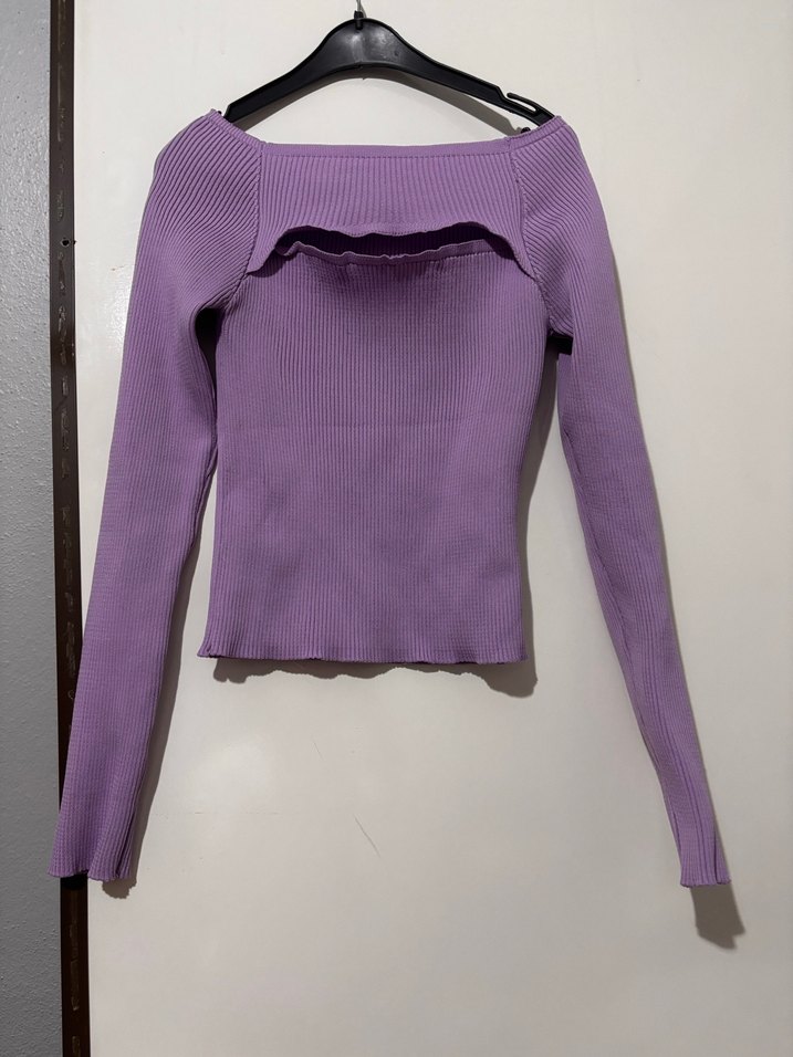 Mor Uzun Kollu Fitilli Kadın Kazak - Görsel 2