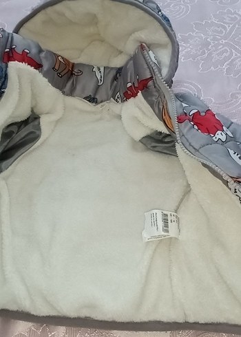 Kapüşonlu Erkek Çocuk Gri Baskılı Mont - Görsel 5