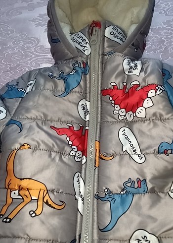 Kapüşonlu Erkek Çocuk Gri Baskılı Mont - Görsel 3