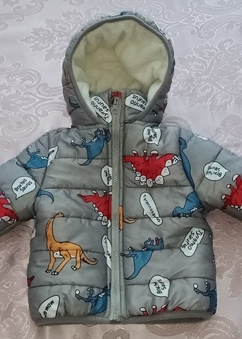 Kapüşonlu Erkek Çocuk Gri Baskılı Mont - Görsel 2