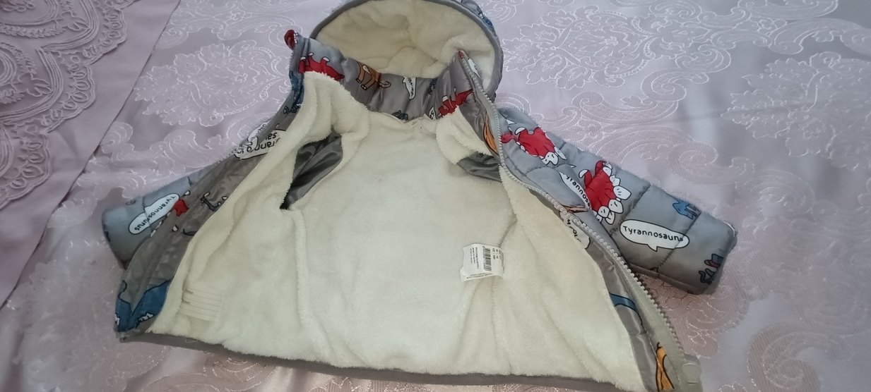 Kapüşonlu Erkek Çocuk Gri Baskılı Mont - Görsel 5