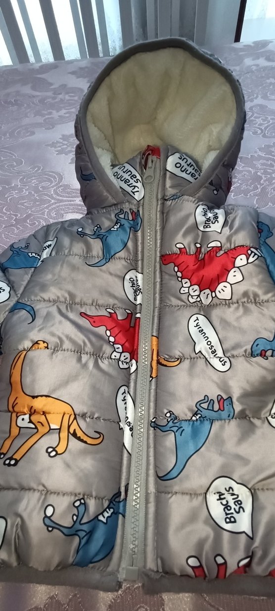 Kapüşonlu Erkek Çocuk Gri Baskılı Mont - Görsel 3