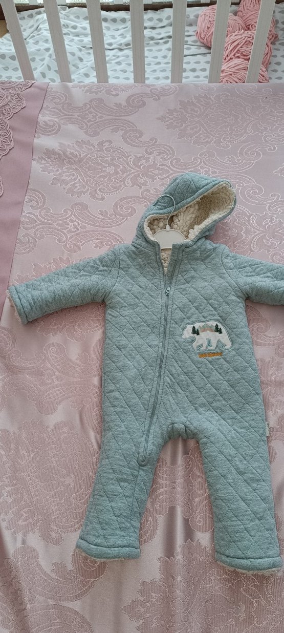 Peluş Astarlı Erkek Bebek Tulumu Gri - Görsel 2