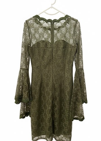 Dantel Detaylı Uzun Kollu Haki Elbise - Görsel 2