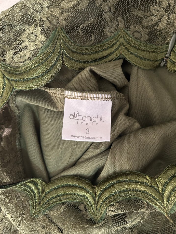 Dantel Detaylı Uzun Kollu Haki Elbise - Görsel 4