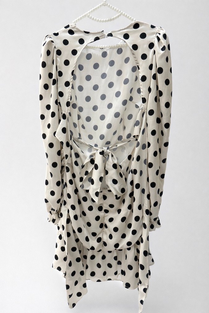 Uzun Kollu Puantiyeli  Elbise - Görsel 2