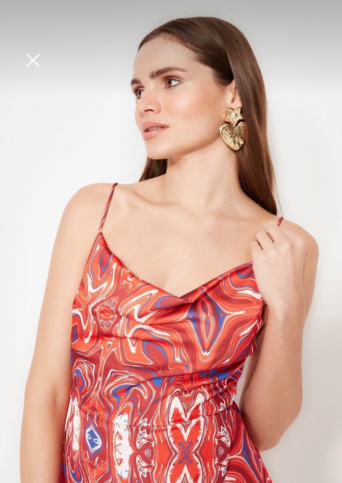 Kırmızı  Desenli Mini Elbise - Görsel 2