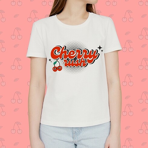 Cherry beyaz kadın tişört
