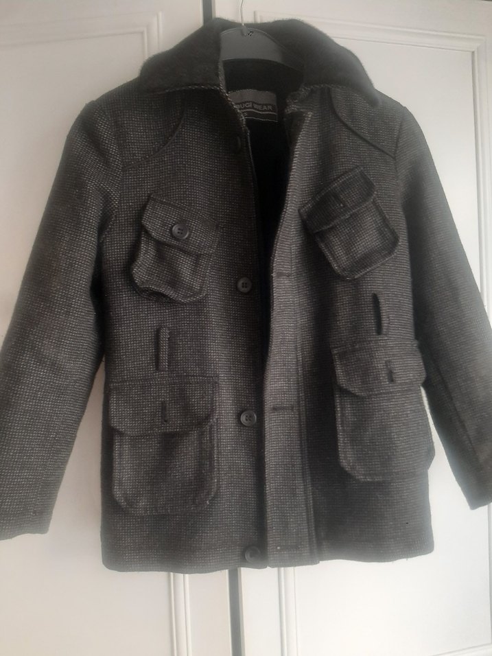 Erkek Çocuk Gri Yün Düğmeli Kaban - Görsel 3