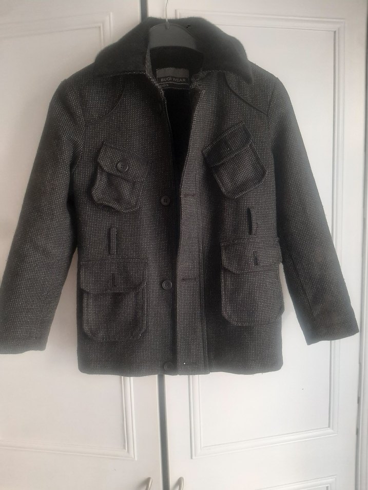 Erkek Çocuk Gri Yün Düğmeli Kaban - Görsel 2