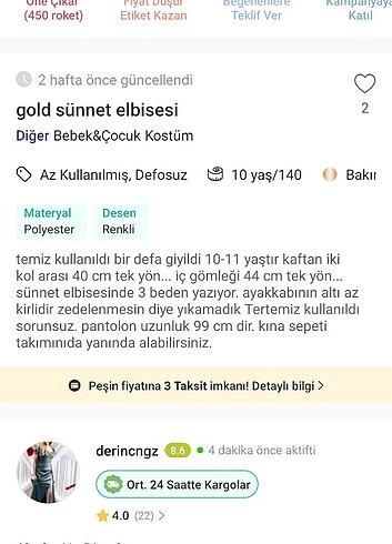 10 Yaş Beden altın Renk Sünnet elbisesi