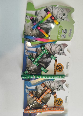 Renkli Kedi Göğüs Tasması ve Tasma Seti - Görsel 2