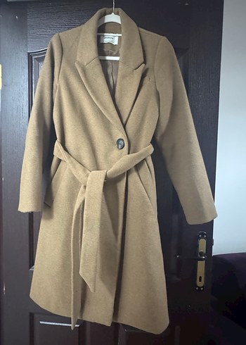 Bej Kadın Süet Midi Düğmeli Kaban - Görsel 2