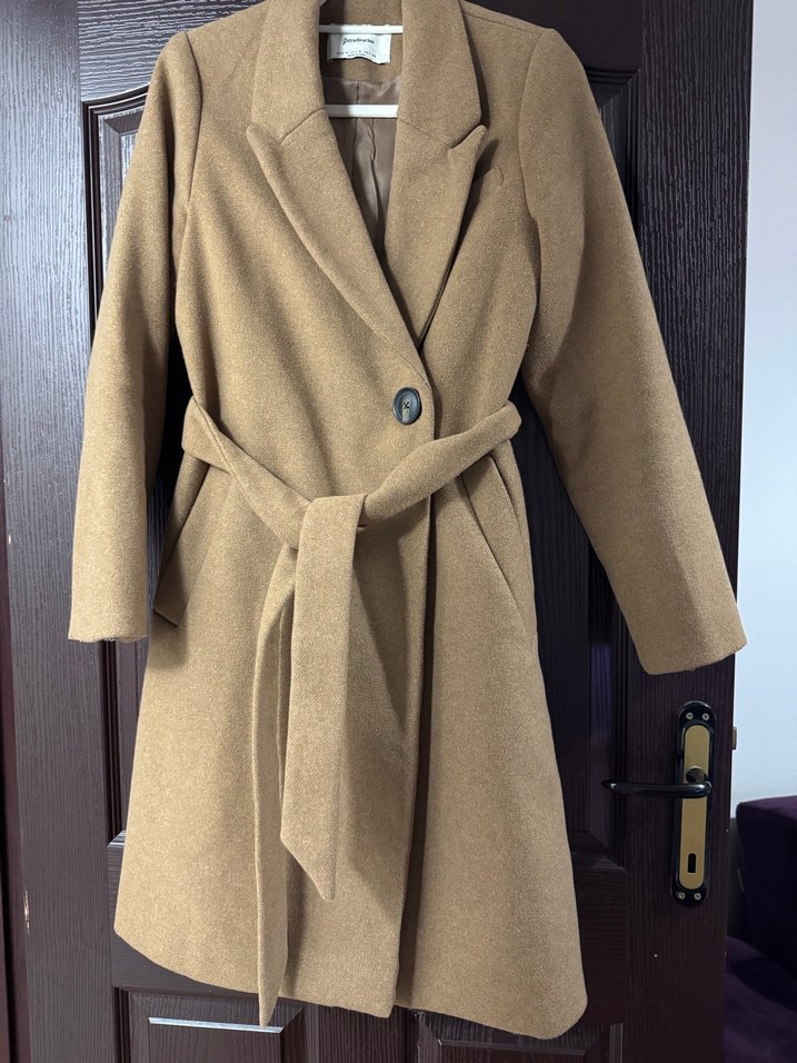 Bej Kadın Süet Midi Düğmeli Kaban - Görsel 3