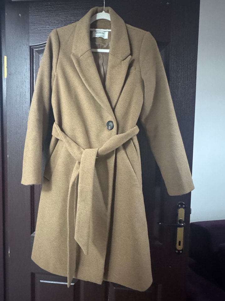 Bej Kadın Süet Midi Düğmeli Kaban - Görsel 2