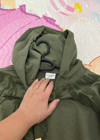 Kadın Haki Kapüşonlu Düğmeli Sweatshirt - Görsel 4