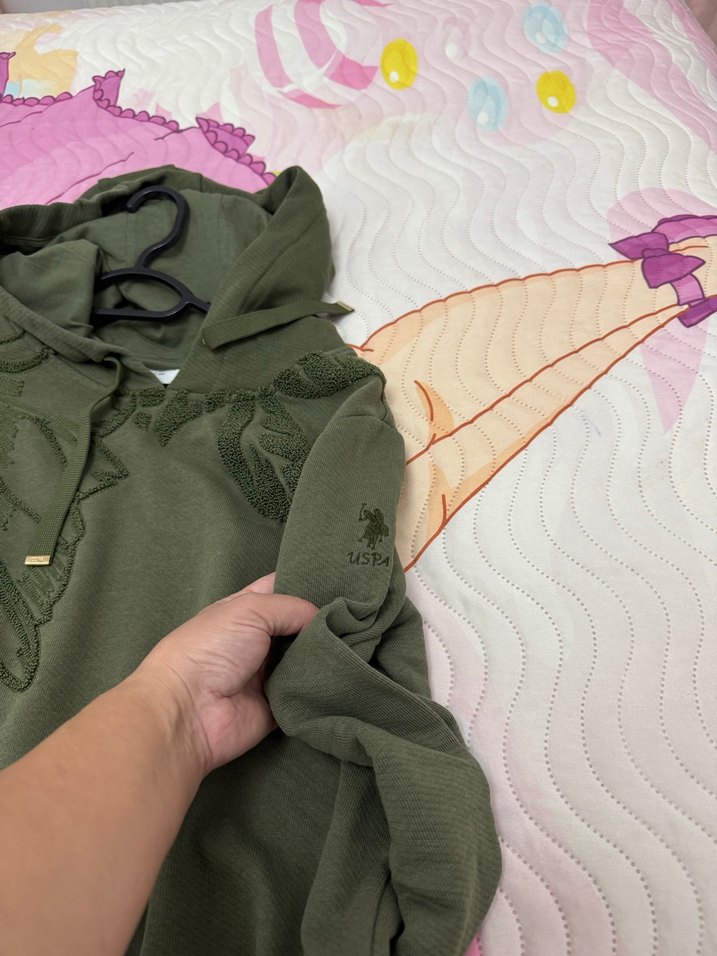 Kadın Haki Kapüşonlu Düğmeli Sweatshirt - Görsel 3