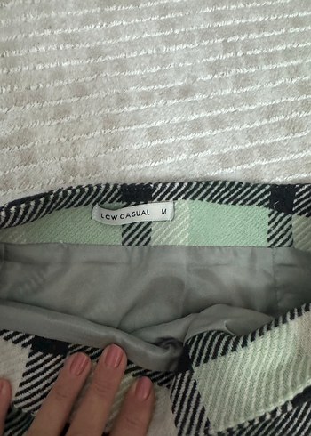 Gri Kareli Triko Mini Etek - Görsel 2