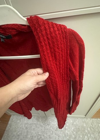 Kırmızı Örgü Kadın Hırka - Görsel 4