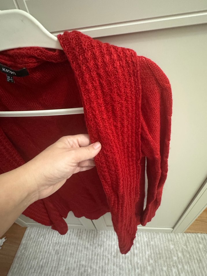 Kırmızı Örgü Kadın Hırka - Görsel 4