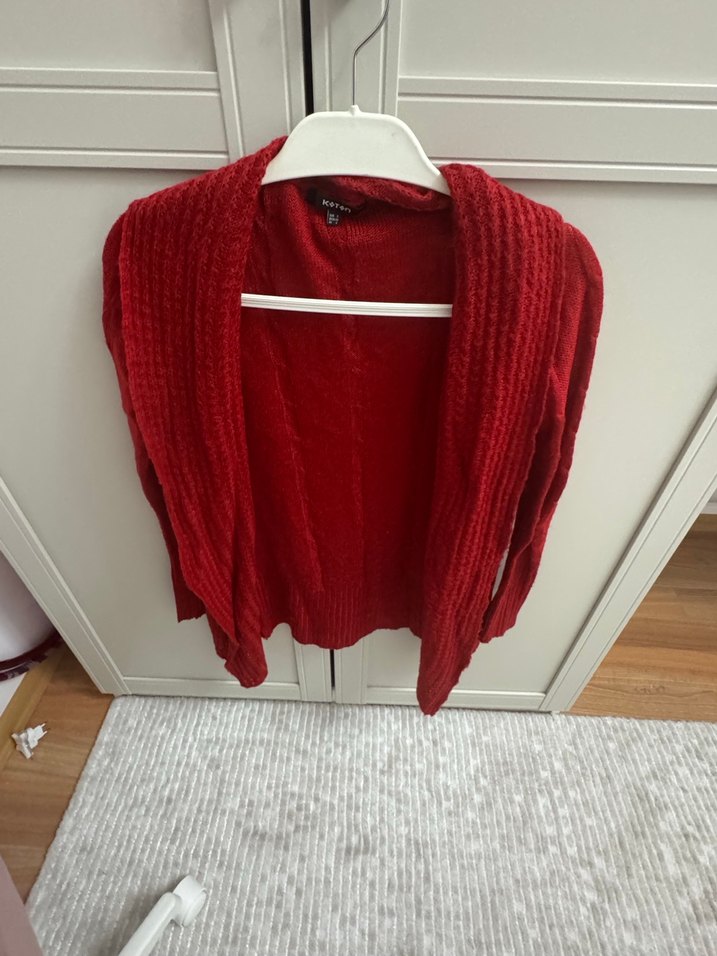 Kırmızı Örgü Kadın Hırka - Görsel 2