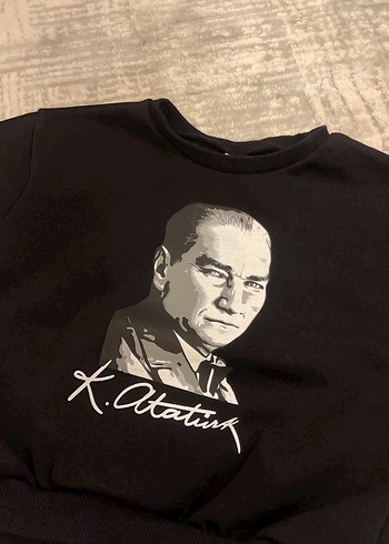 Siyah Uzun Kollu Atatürk Baskılı Sweatshirt - Görsel 2