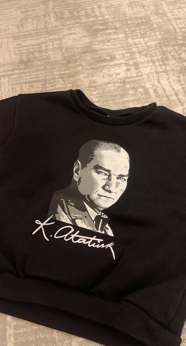 Siyah Uzun Kollu Atatürk Baskılı Sweatshirt - Görsel 2