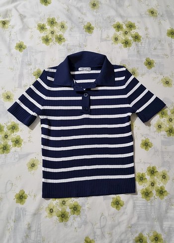 s Beden Lacivert Çizgili Polo Tişört