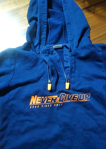 Erkek Kapüşonlu Mavi Sweatshirt - Görsel 2