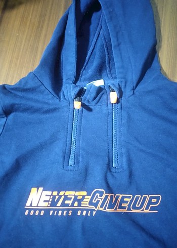 Erkek Kapüşonlu Mavi Sweatshirt - Görsel 6