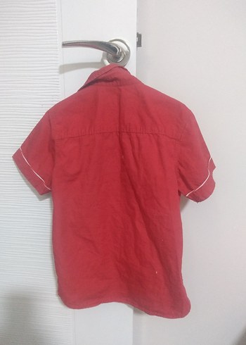 Kısa Kollu Düğmeli Kırmızı Erkek cocuk Gömlek - Görsel 6