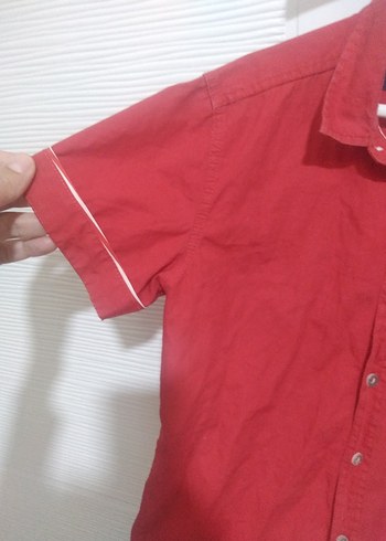 Kısa Kollu Düğmeli Kırmızı Erkek cocuk Gömlek - Görsel 5