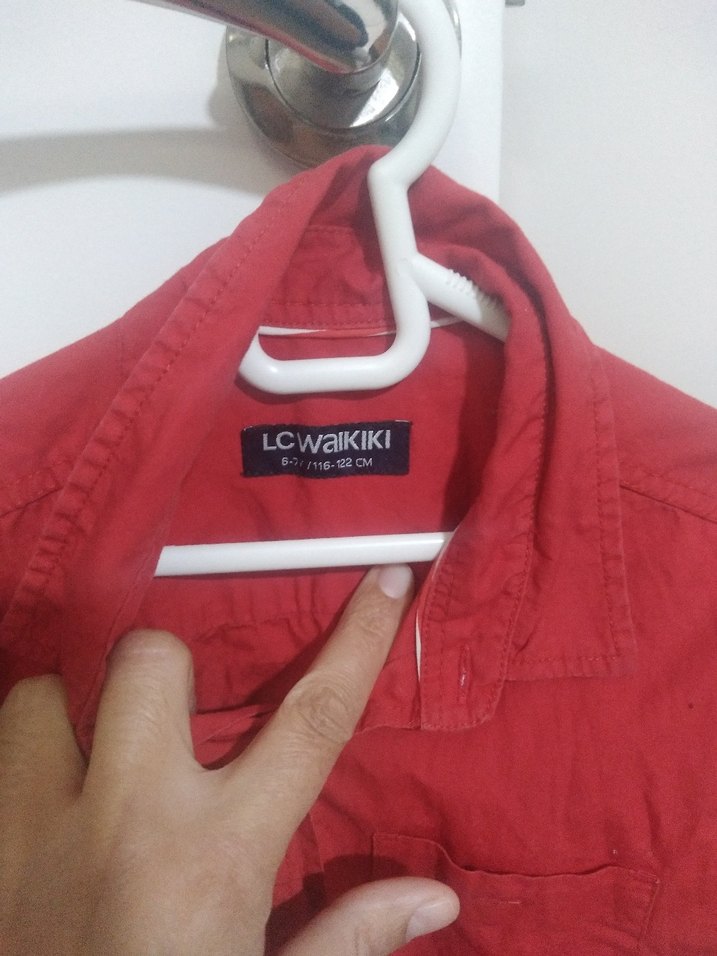 Kısa Kollu Düğmeli Kırmızı Erkek cocuk Gömlek - Görsel 3